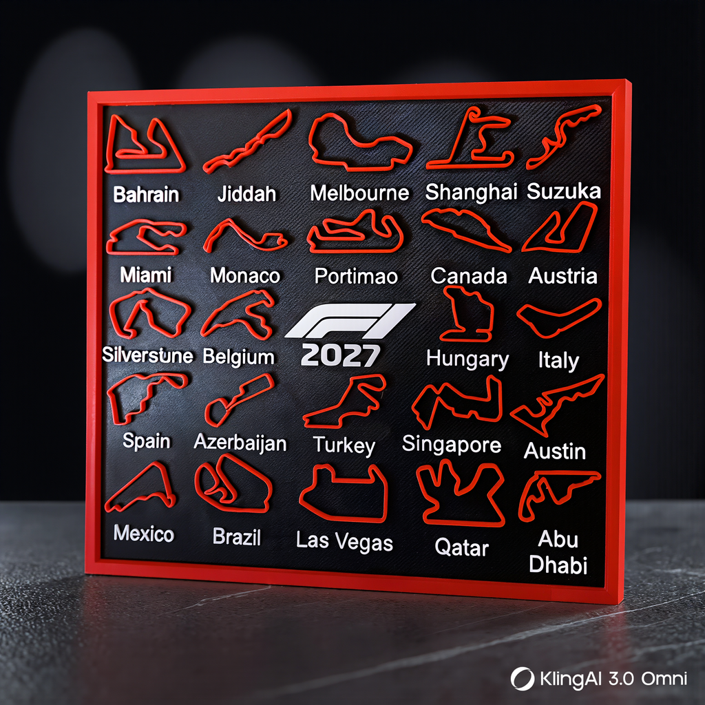 Cuadro Decorativo Circuitos Formula 1 2027 Impreso en 3D – Calendario F1 en Relieve