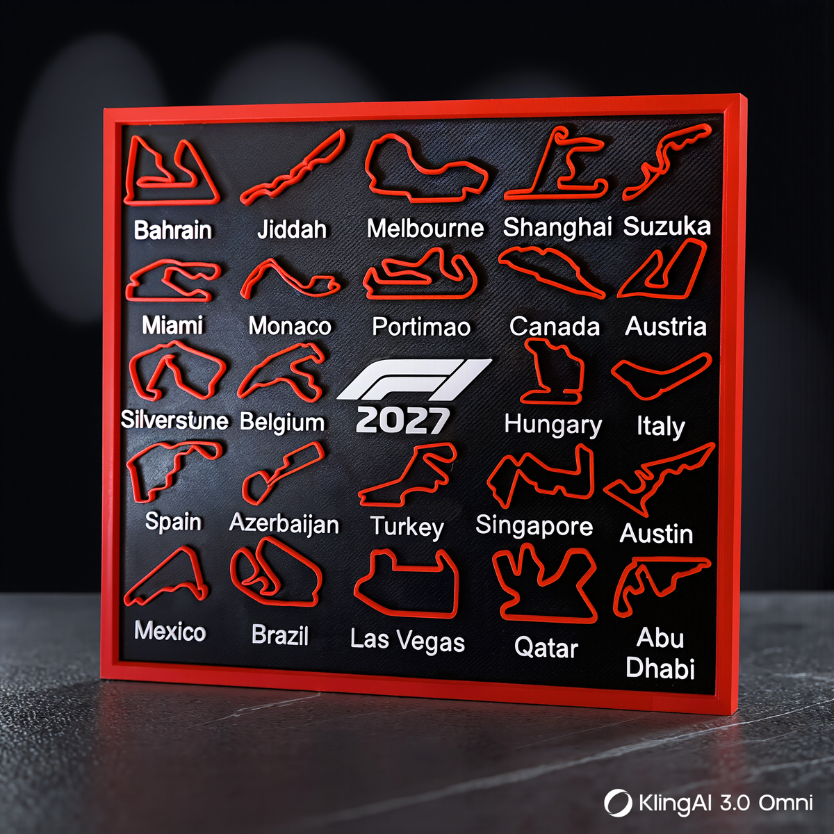 Cuadro Decorativo Circuitos Formula 1 2027 Impreso en 3D – Calendario F1 en Relieve