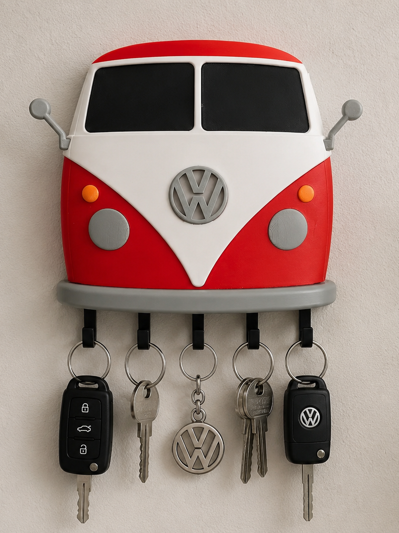 Portallaves de Pared Volkswagen Combi Impreso en 3D – Organizador de Llaves Retro VW Rojo