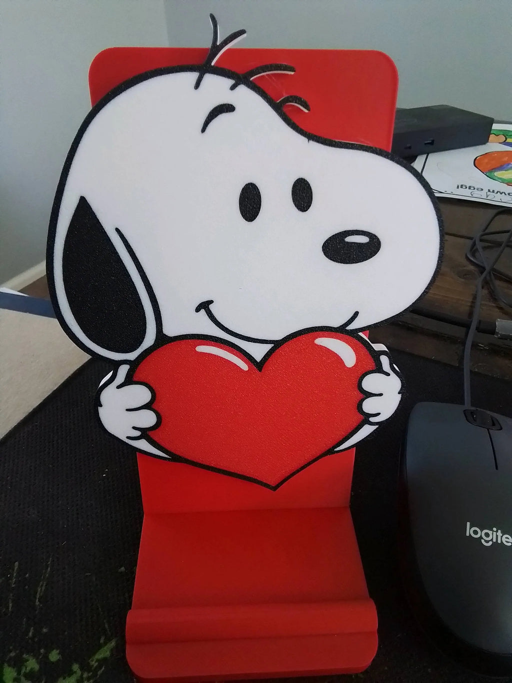 Soporte celular Snoopy corazón con base audífonos impreso en 3D - regalo original Chile